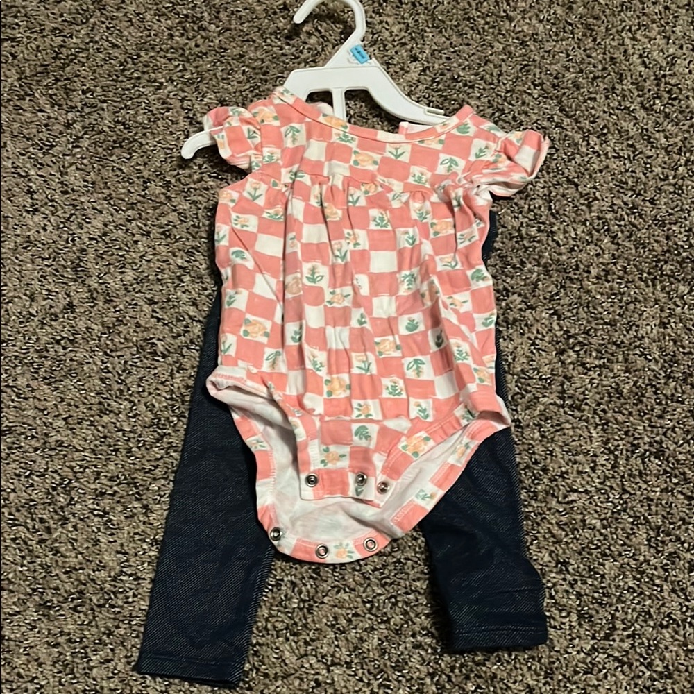 Baby Girl Floral Checkered Onesie and Pants Set